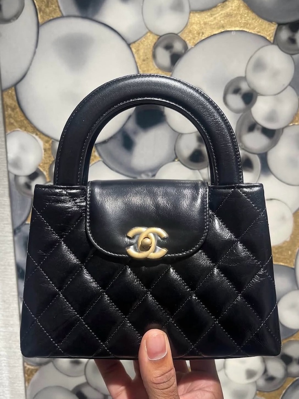 CHANEL Black Quilted Mini Top-Handle Bag with Gold CC Hardware - Picture 1 of 6